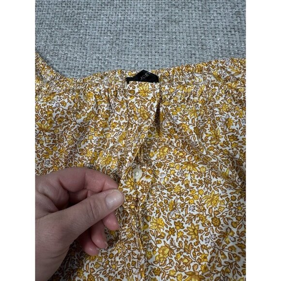 J Crew Top Woman Large Yellow Floral Gathered Scoopneck Scattered Blooms Peasant - Picture 5 of 12